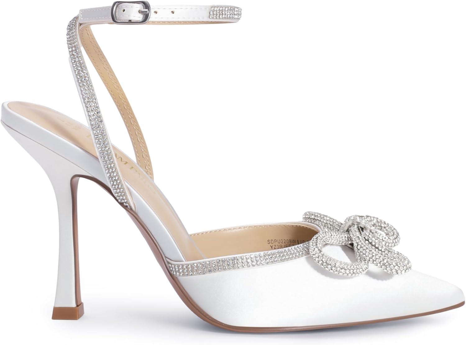 imageDREAM PAIRS Womens High Heels Destiny Closed Toe Strappy Heels Sexy Rhinestone Ankle Strap Pumps Wedding Bridal Party Dress Shoes DestinyWhite