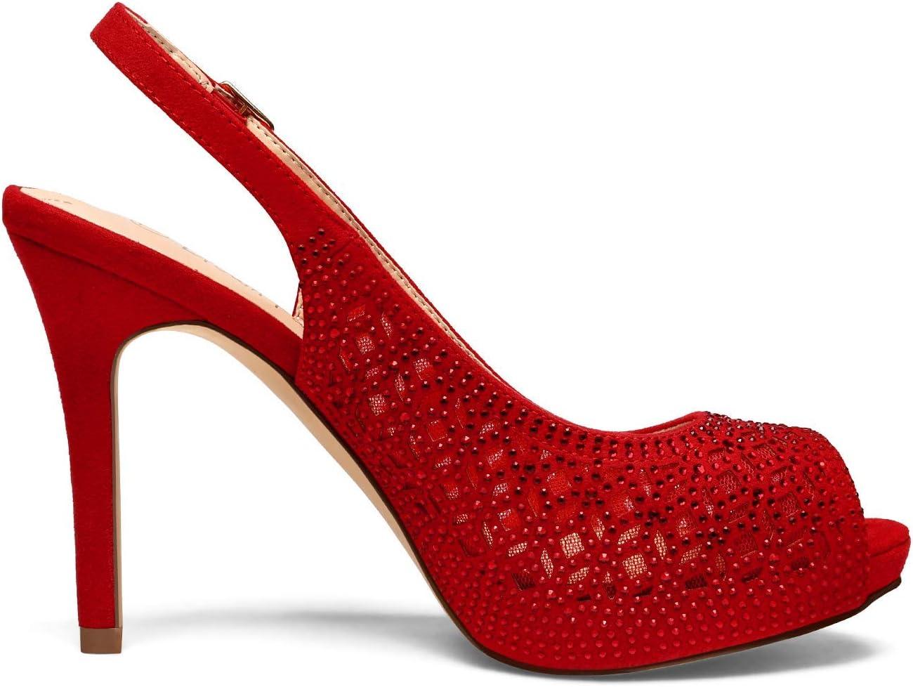 imageDREAM PAIRS Womens High Heels Platform Dress Rhinestones Peep Toe Pumps ShoesRedSuede