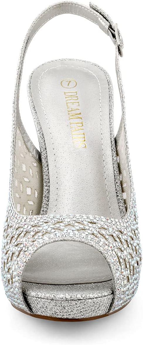 imageDREAM PAIRS Womens High Heels Platform Dress Rhinestones Peep Toe Pumps ShoesSilverGlitter