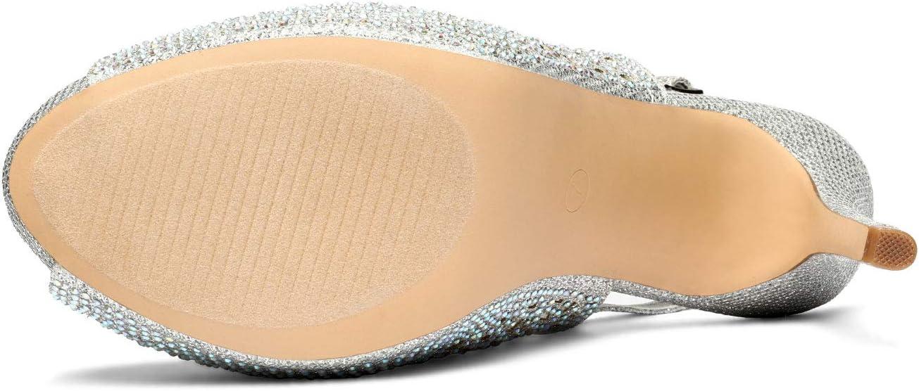 imageDREAM PAIRS Womens High Heels Platform Dress Rhinestones Peep Toe Pumps ShoesSilverGlitter