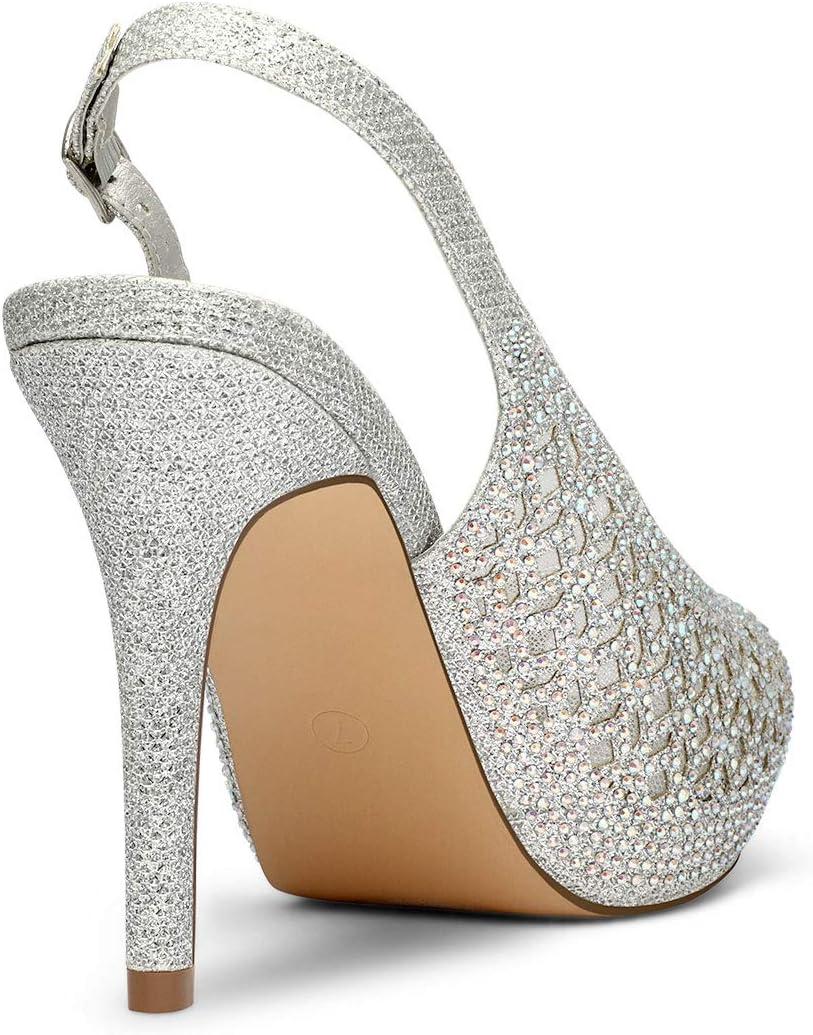 imageDREAM PAIRS Womens High Heels Platform Dress Rhinestones Peep Toe Pumps ShoesSilverGlitter
