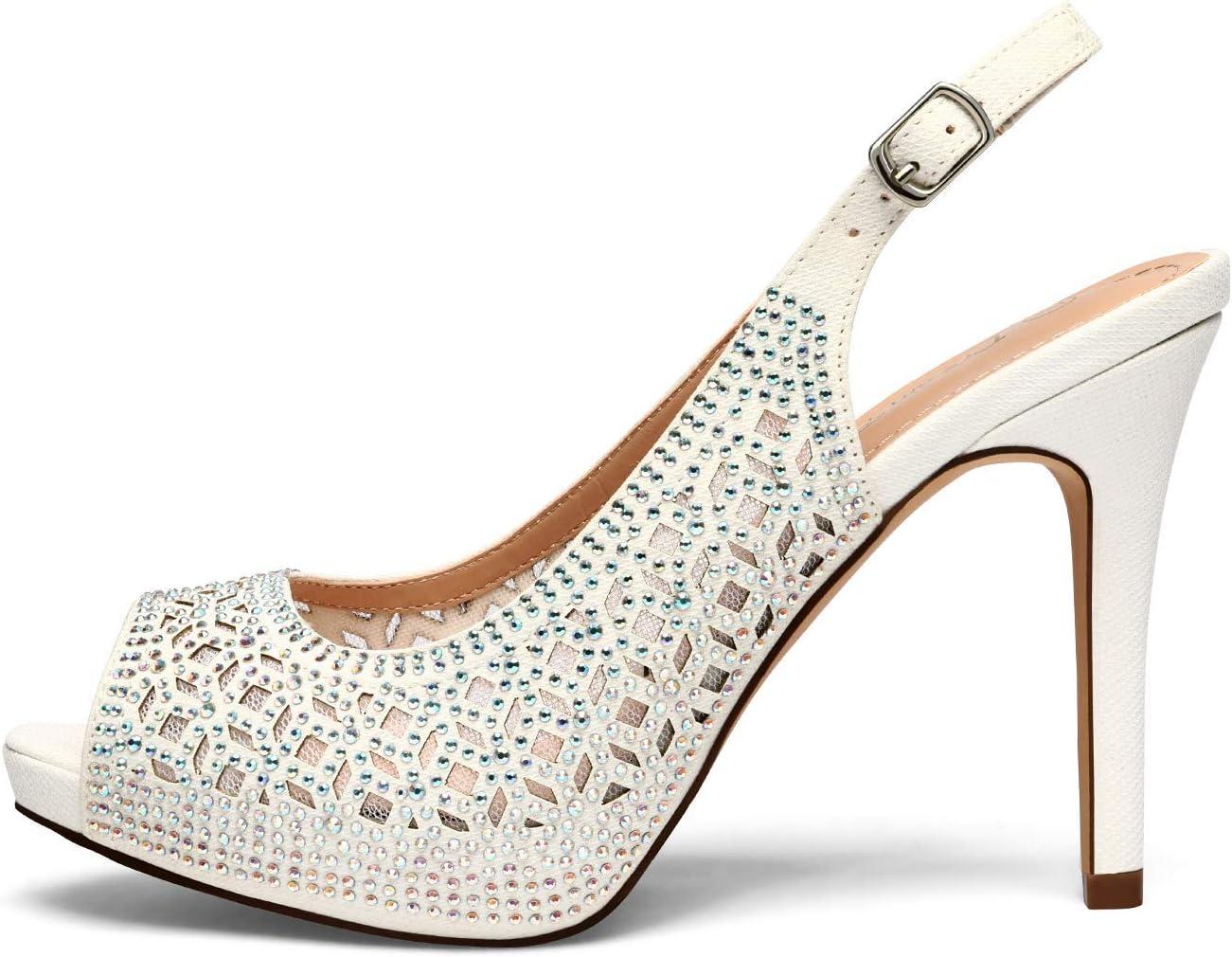 imageDREAM PAIRS Womens High Heels Platform Dress Rhinestones Peep Toe Pumps ShoesWhiteGlitter