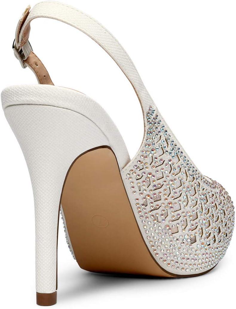 imageDREAM PAIRS Womens High Heels Platform Dress Rhinestones Peep Toe Pumps ShoesWhiteGlitter