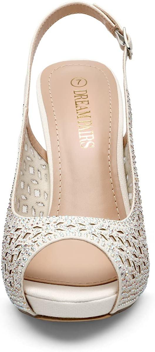imageDREAM PAIRS Womens High Heels Platform Dress Rhinestones Peep Toe Pumps ShoesWhiteGlitter