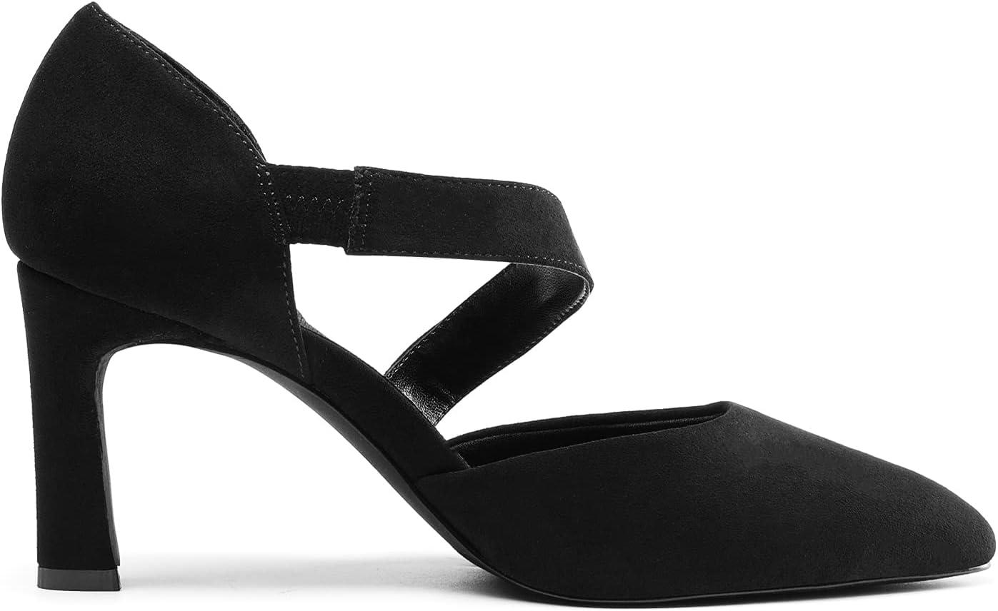 imageDREAM PAIRS Womens High Heels Pumps Dress Closed Pointed Toe Comfortable DOrsay Pumps Shoes for Work Office Wedding Dancing CharmaneBlacksuede