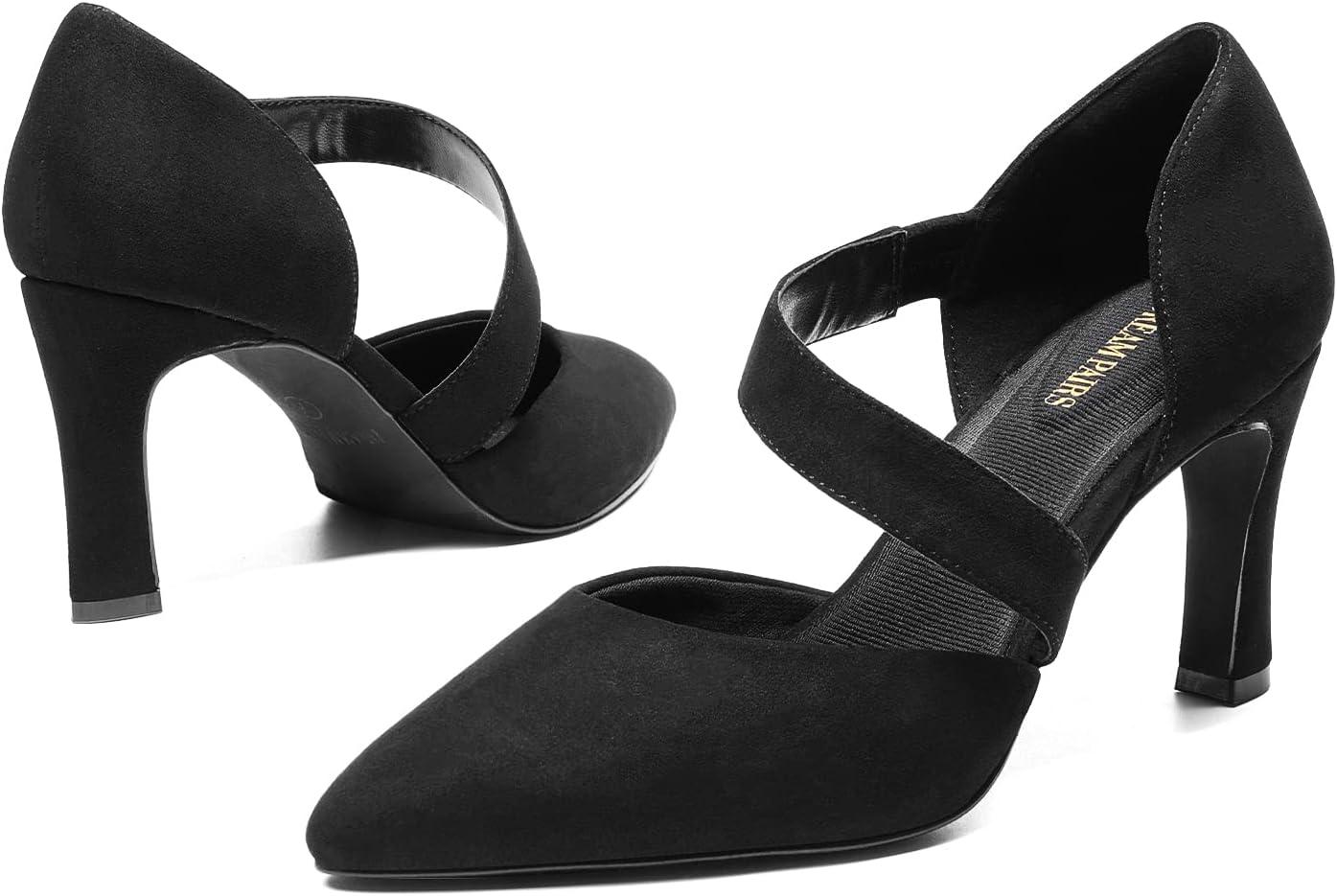 imageDREAM PAIRS Womens High Heels Pumps Dress Closed Pointed Toe Comfortable DOrsay Pumps Shoes for Work Office Wedding Dancing CharmaneBlacksuede