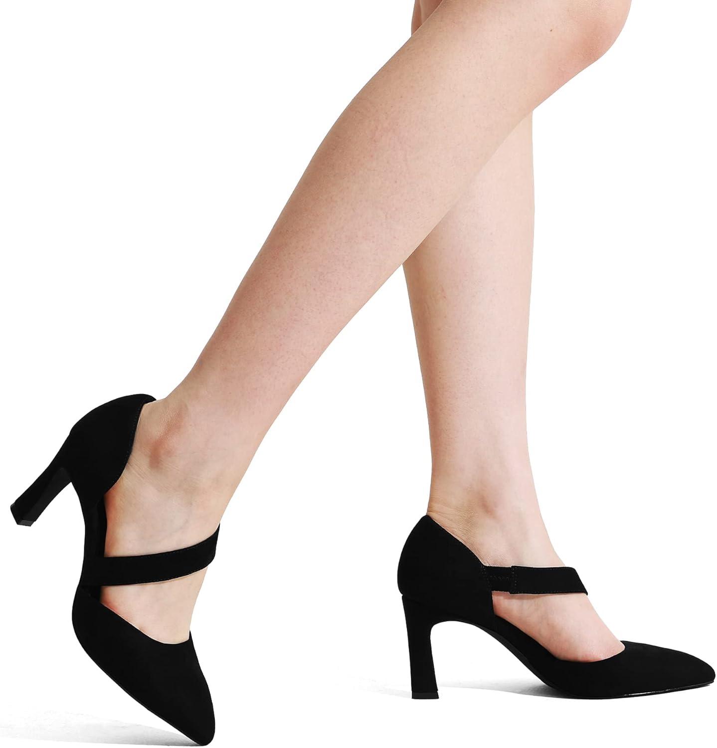 imageDREAM PAIRS Womens High Heels Pumps Dress Closed Pointed Toe Comfortable DOrsay Pumps Shoes for Work Office Wedding Dancing CharmaneBlacksuede