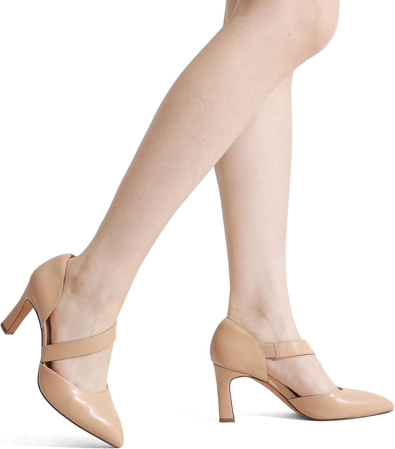 imageDREAM PAIRS Womens High Heels Pumps Dress Closed Pointed Toe Comfortable DOrsay Pumps Shoes for Work Office Wedding Dancing CharmaneNudepu