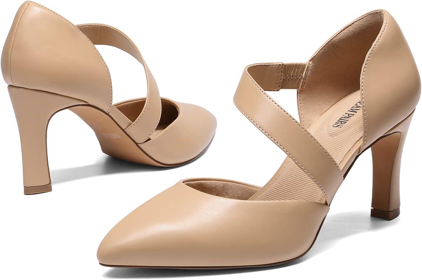 imageDREAM PAIRS Womens High Heels Pumps Dress Closed Pointed Toe Comfortable DOrsay Pumps Shoes for Work Office Wedding Dancing CharmaneNudepu