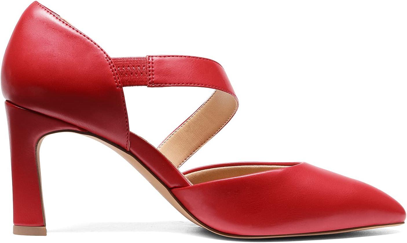 imageDREAM PAIRS Womens High Heels Pumps Dress Closed Pointed Toe Comfortable DOrsay Pumps Shoes for Work Office Wedding Dancing CharmaneRedpu