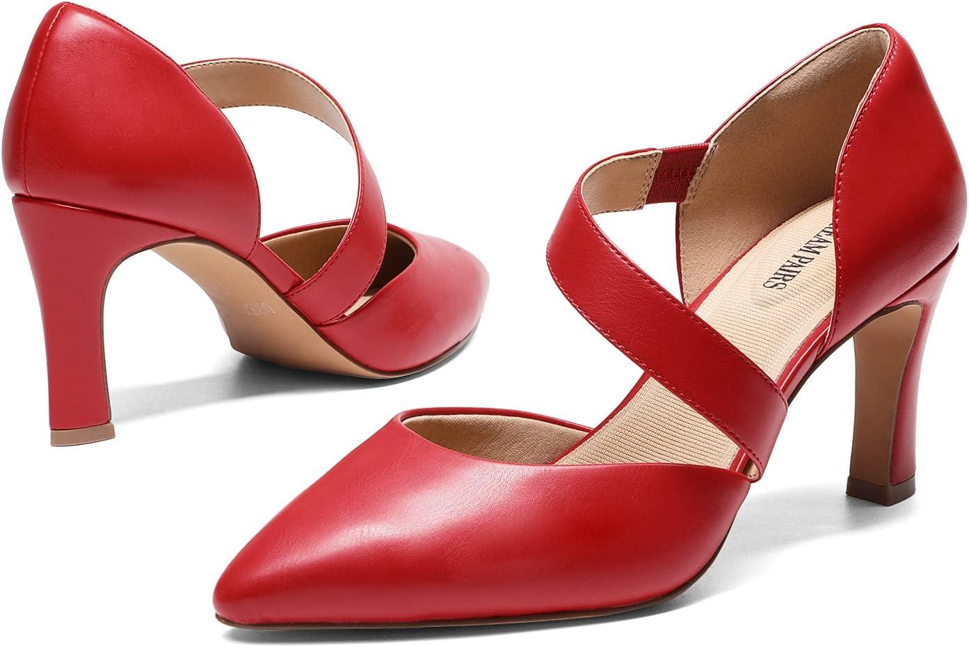 imageDREAM PAIRS Womens High Heels Pumps Dress Closed Pointed Toe Comfortable DOrsay Pumps Shoes for Work Office Wedding Dancing CharmaneRedpu
