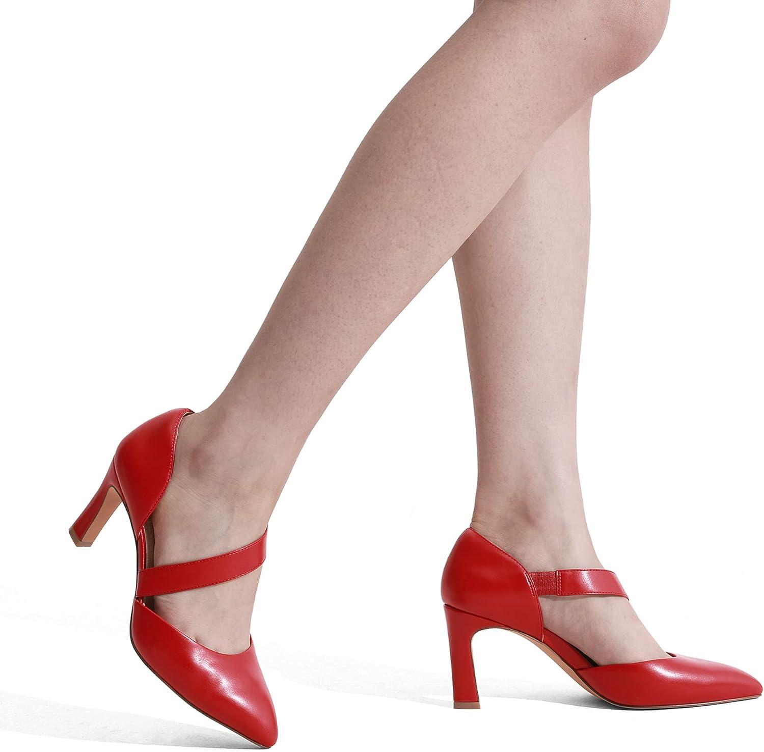 imageDREAM PAIRS Womens High Heels Pumps Dress Closed Pointed Toe Comfortable DOrsay Pumps Shoes for Work Office Wedding Dancing CharmaneRedpu