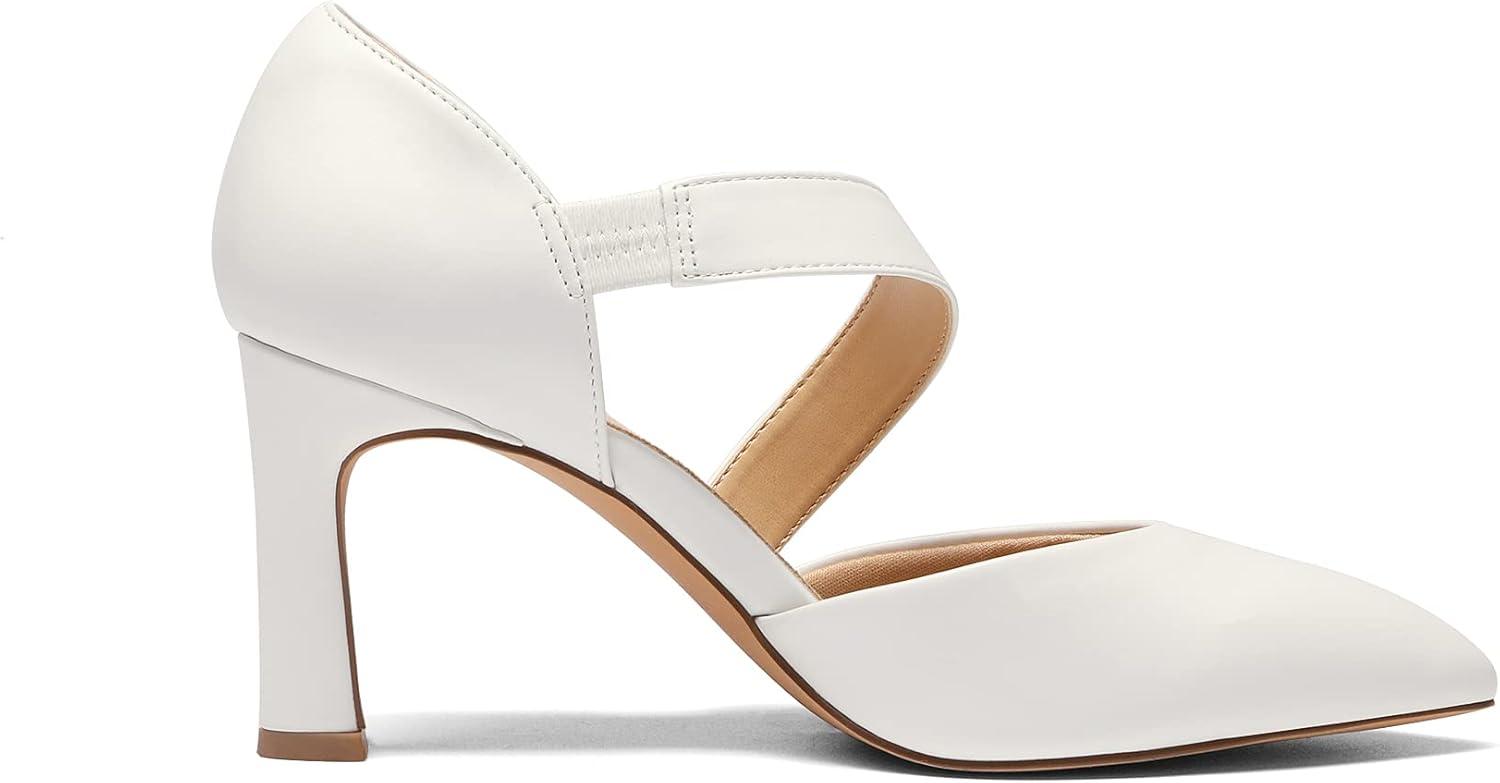 imageDREAM PAIRS Womens High Heels Pumps Dress Closed Pointed Toe Comfortable DOrsay Pumps Shoes for Work Office Wedding Dancing CharmaneWhitepu
