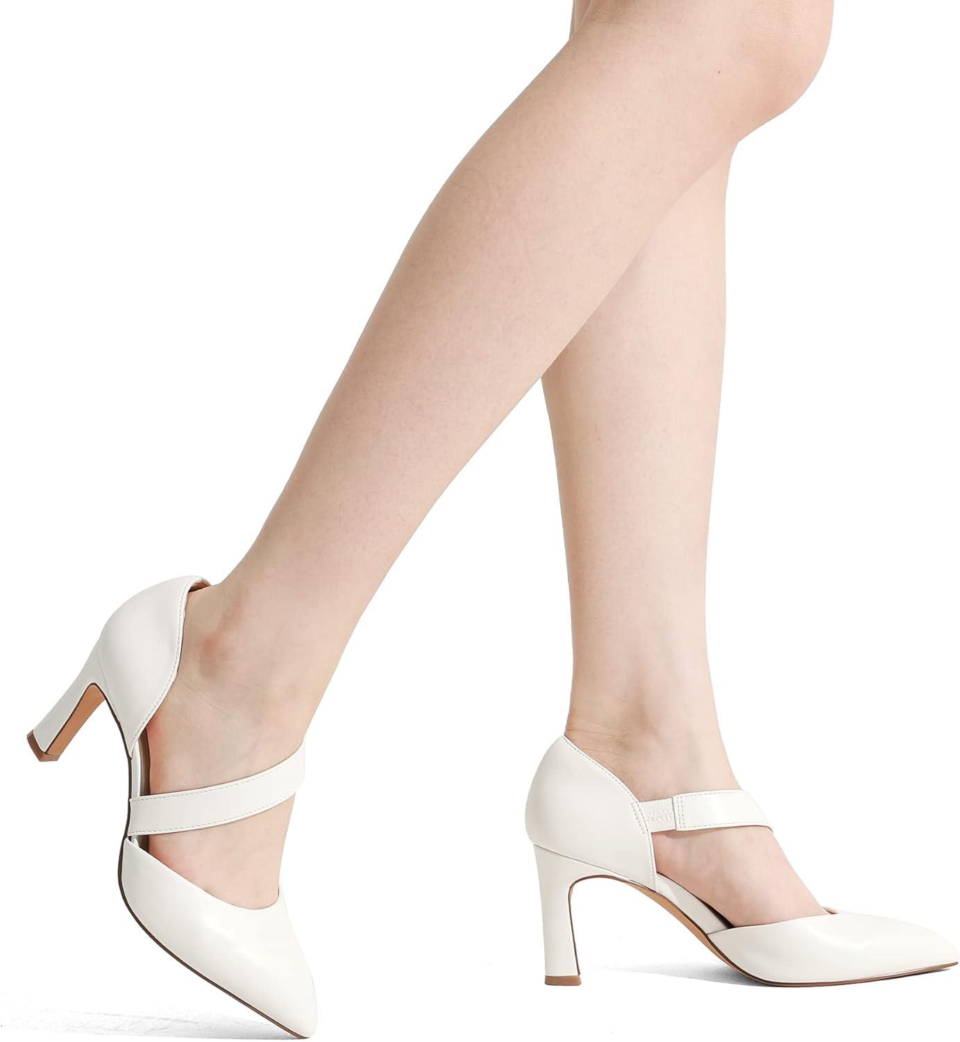 imageDREAM PAIRS Womens High Heels Pumps Dress Closed Pointed Toe Comfortable DOrsay Pumps Shoes for Work Office Wedding Dancing CharmaneWhitepu