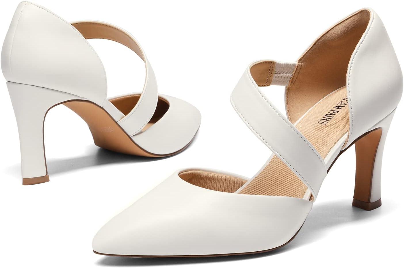 imageDREAM PAIRS Womens High Heels Pumps Dress Closed Pointed Toe Comfortable DOrsay Pumps Shoes for Work Office Wedding Dancing CharmaneWhitepu