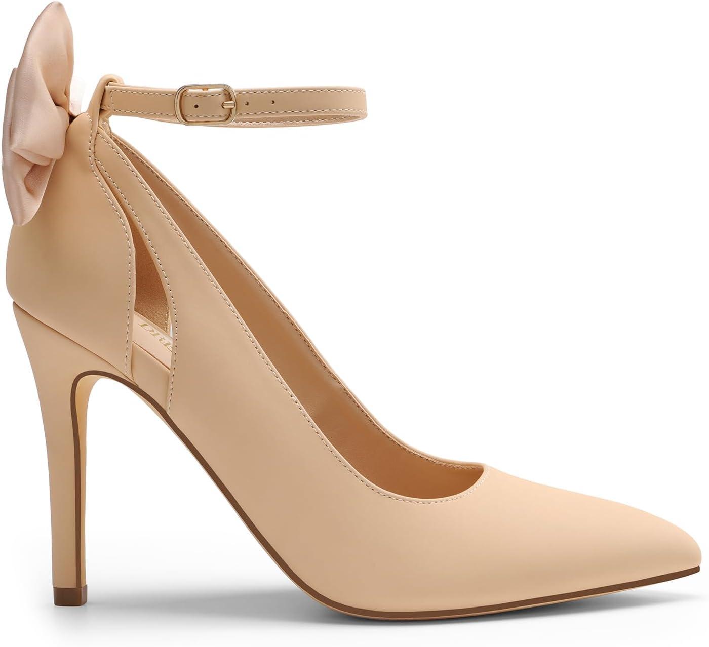 imageDREAM PAIRS Womens High Heels Stiletto Strappy Pointed Toe Bow Dress Shoes Sexy Party Wedding PumpsNudenubuck