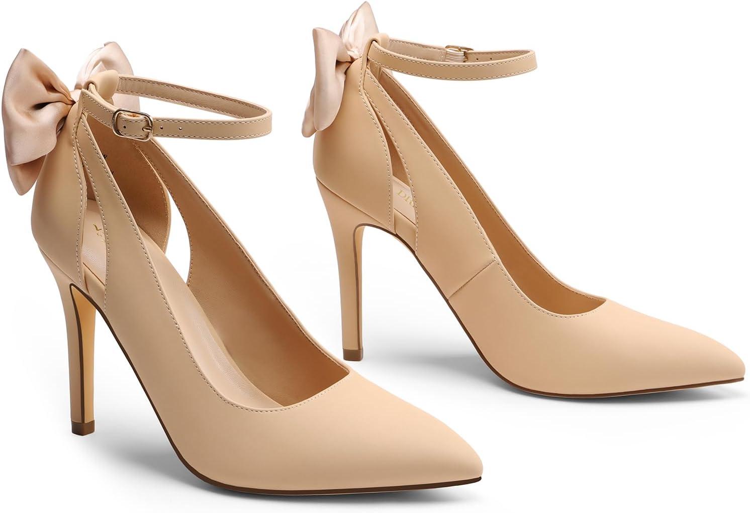 imageDREAM PAIRS Womens High Heels Stiletto Strappy Pointed Toe Bow Dress Shoes Sexy Party Wedding PumpsNudenubuck