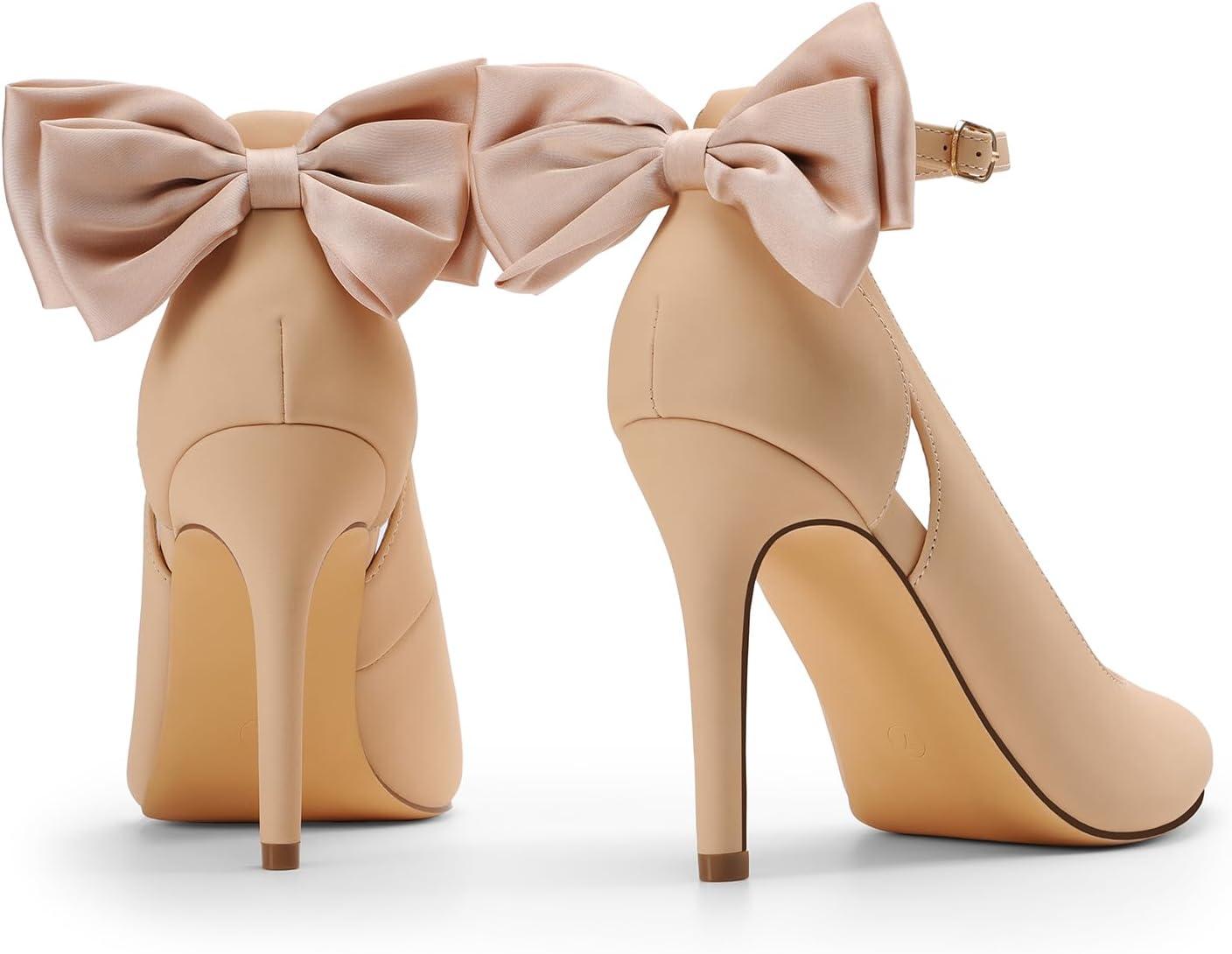 imageDREAM PAIRS Womens High Heels Stiletto Strappy Pointed Toe Bow Dress Shoes Sexy Party Wedding PumpsNudenubuck