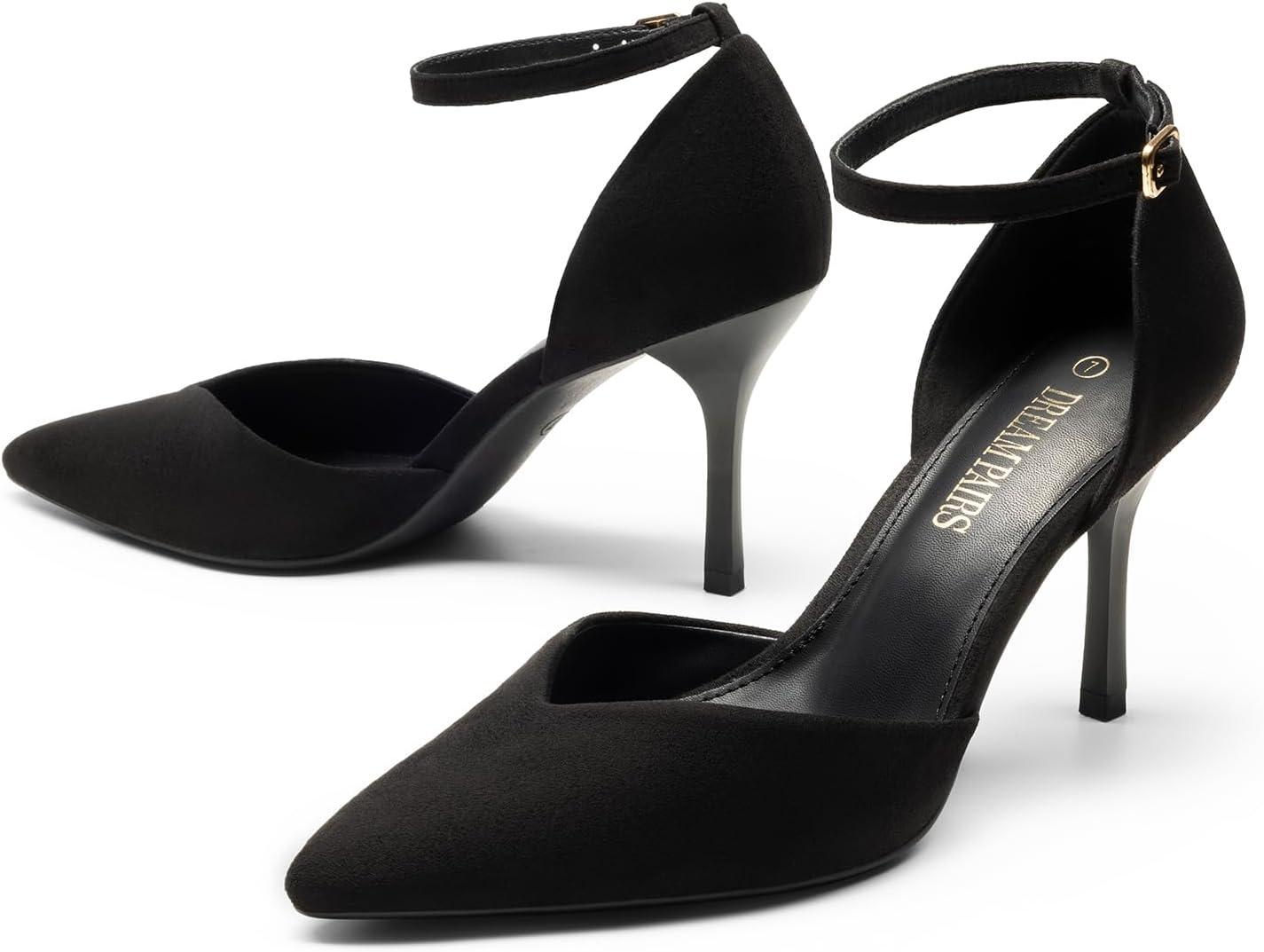 imageDREAM PAIRS Womens High Heels Strappy Closed Toe Stiletto Ankle Strap Pointed Toe DOrsay Heel Dress Wedding Party Pumps ShoesBlack