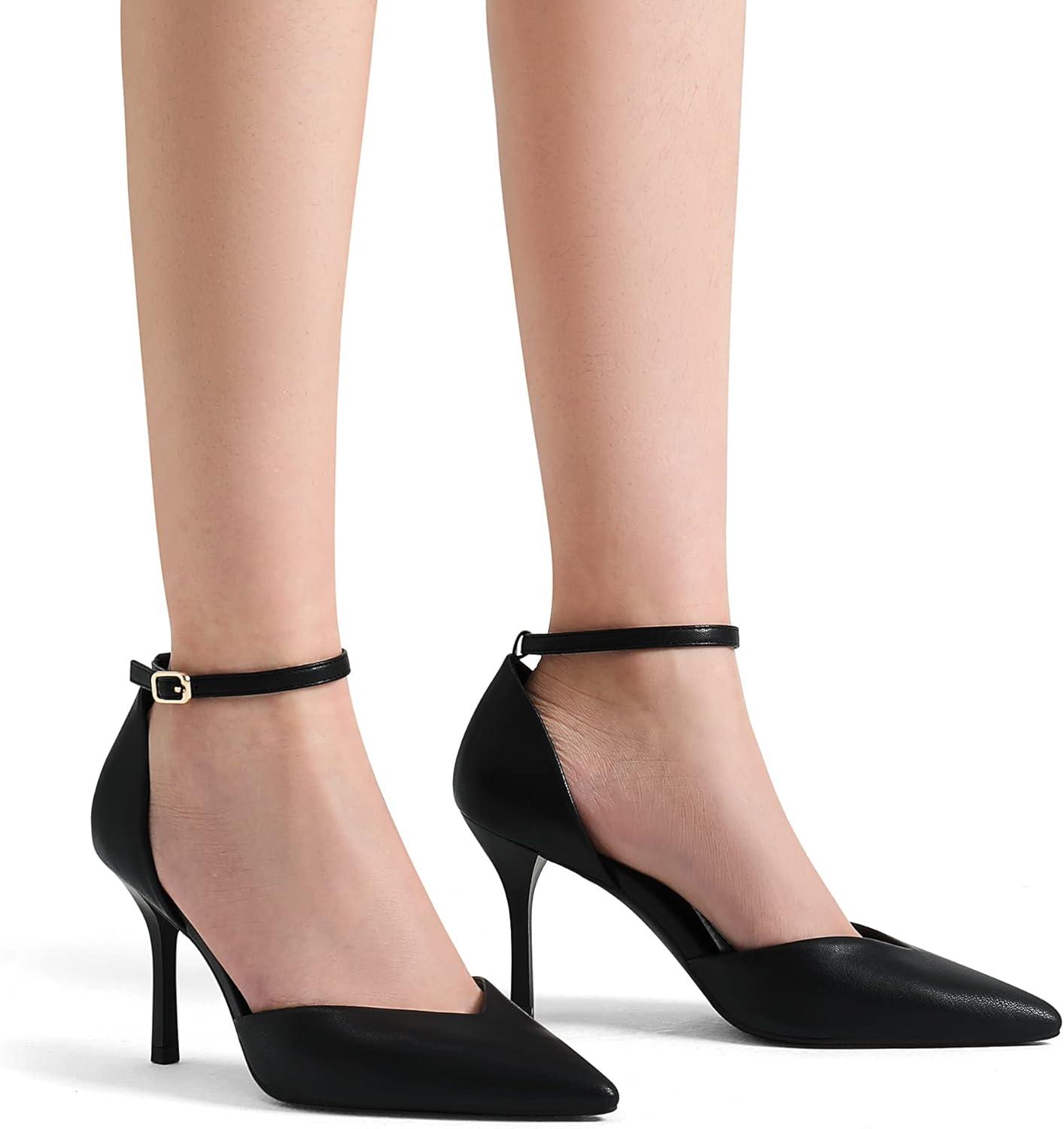 imageDREAM PAIRS Womens High Heels Strappy Closed Toe Stiletto Ankle Strap Pointed Toe DOrsay Heel Dress Wedding Party Pumps ShoesBlackPu