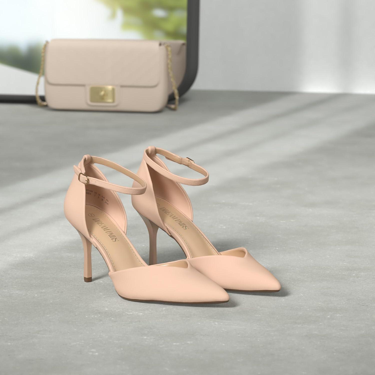 imageDREAM PAIRS Womens High Heels Strappy Closed Toe Stiletto Ankle Strap Pointed Toe DOrsay Heel Dress Wedding Party Pumps ShoesNude