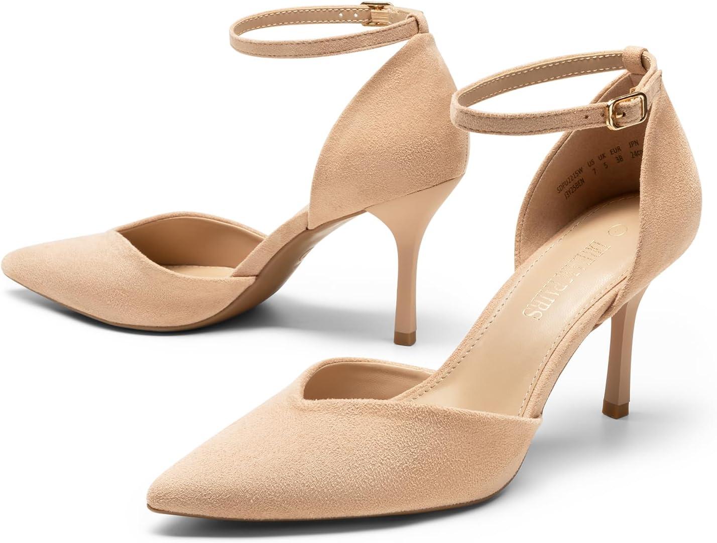imageDREAM PAIRS Womens High Heels Strappy Closed Toe Stiletto Ankle Strap Pointed Toe DOrsay Heel Dress Wedding Party Pumps ShoesNude