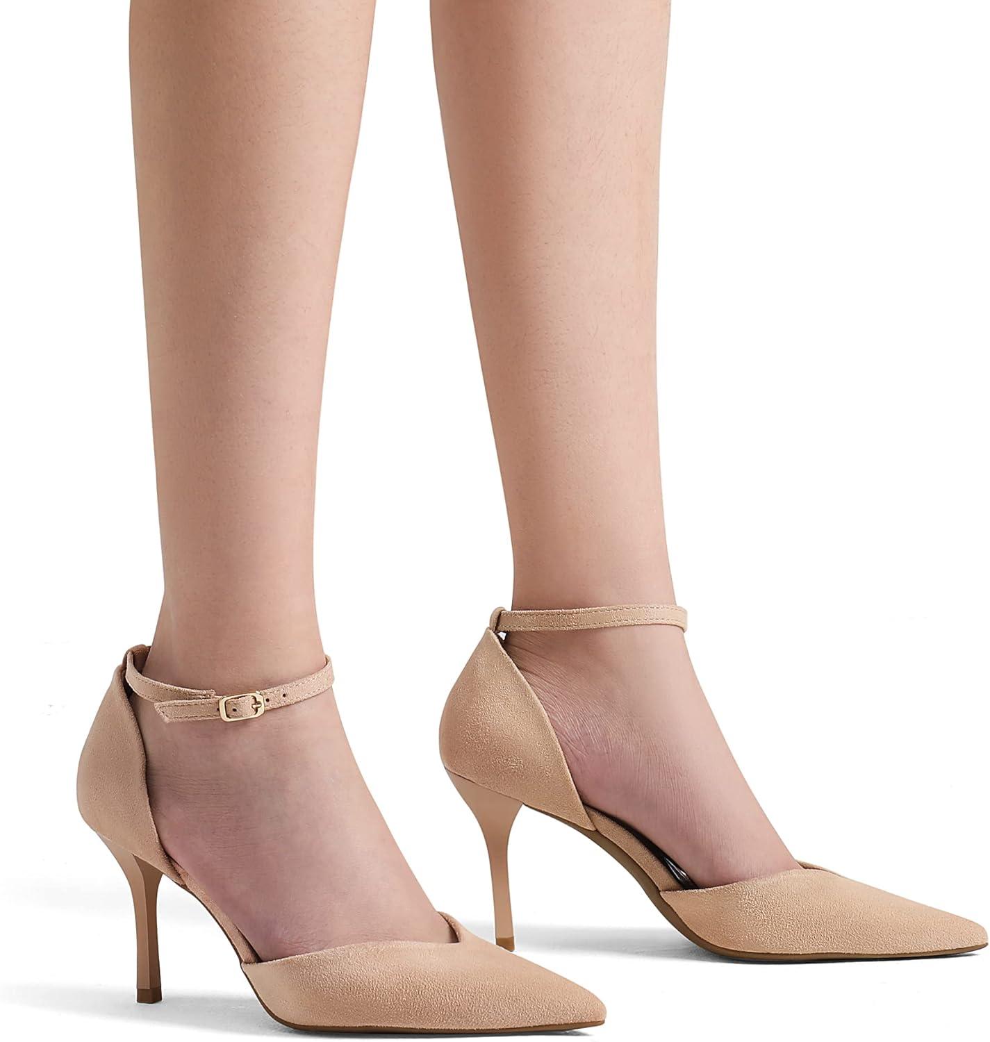 imageDREAM PAIRS Womens High Heels Strappy Closed Toe Stiletto Ankle Strap Pointed Toe DOrsay Heel Dress Wedding Party Pumps ShoesNude