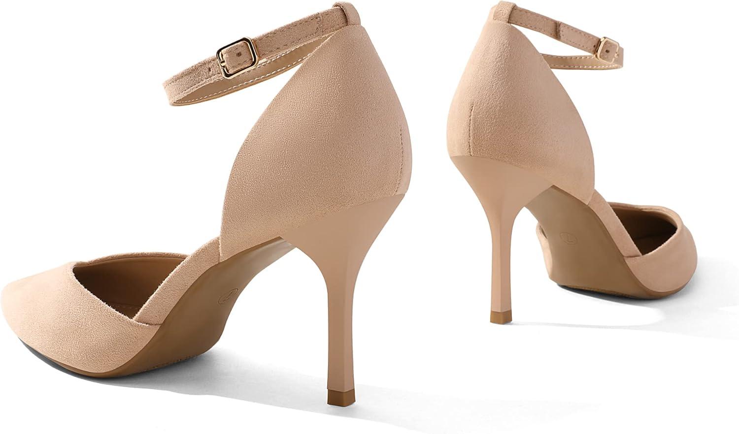 imageDREAM PAIRS Womens High Heels Strappy Closed Toe Stiletto Ankle Strap Pointed Toe DOrsay Heel Dress Wedding Party Pumps ShoesNude