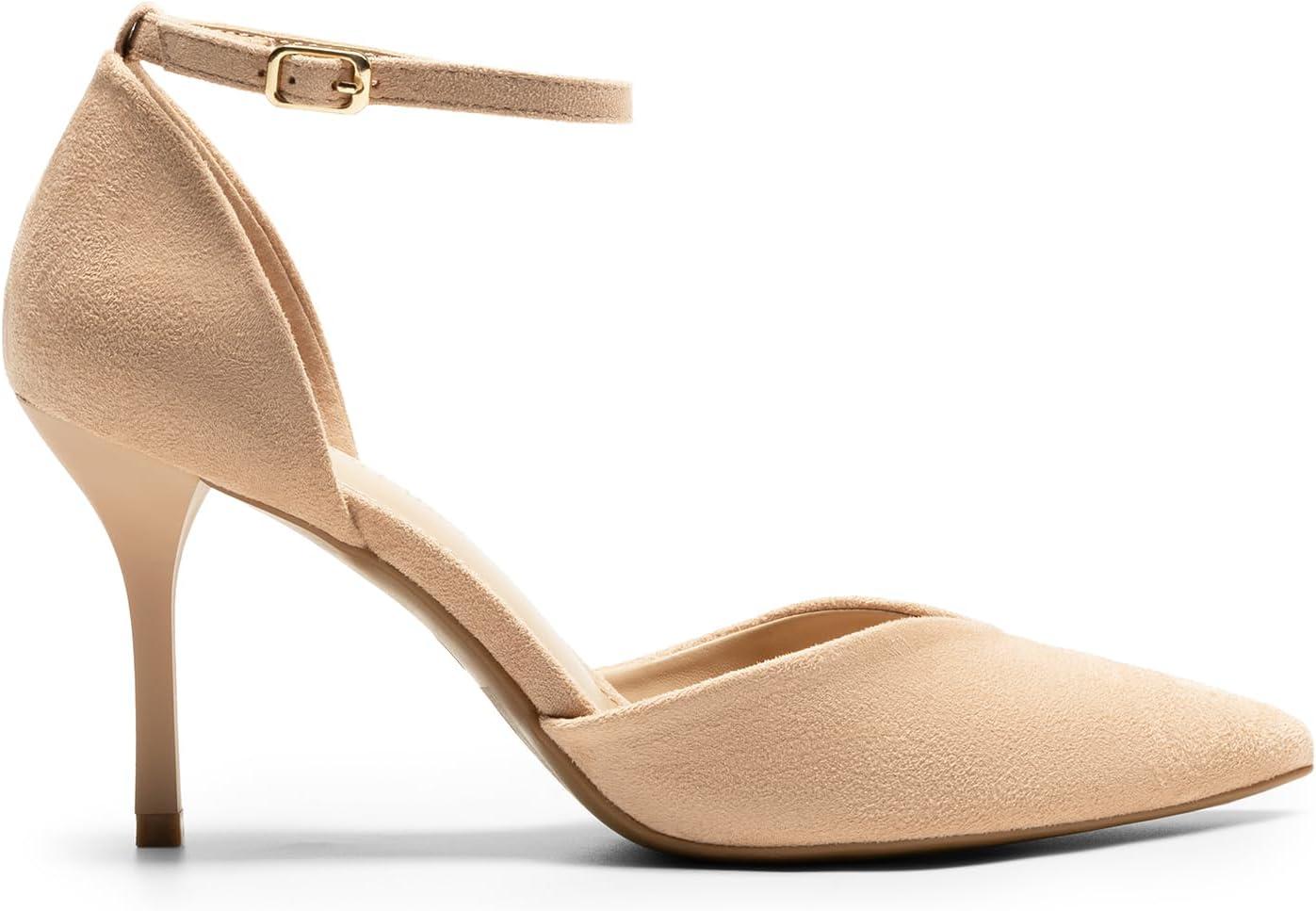 imageDREAM PAIRS Womens High Heels Strappy Closed Toe Stiletto Ankle Strap Pointed Toe DOrsay Heel Dress Wedding Party Pumps ShoesNude