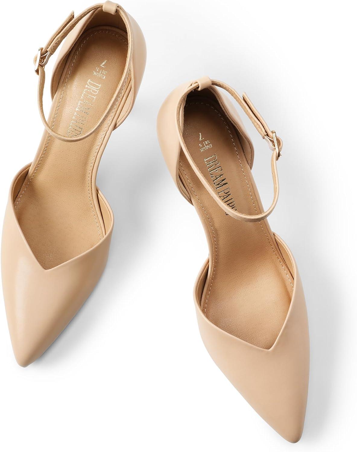 imageDREAM PAIRS Womens High Heels Strappy Closed Toe Stiletto Ankle Strap Pointed Toe DOrsay Heel Dress Wedding Party Pumps ShoesNudepu