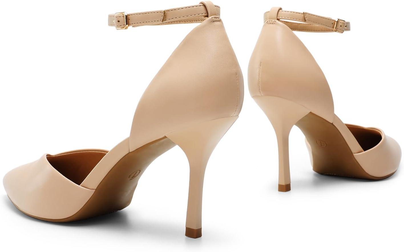 imageDREAM PAIRS Womens High Heels Strappy Closed Toe Stiletto Ankle Strap Pointed Toe DOrsay Heel Dress Wedding Party Pumps ShoesNudepu