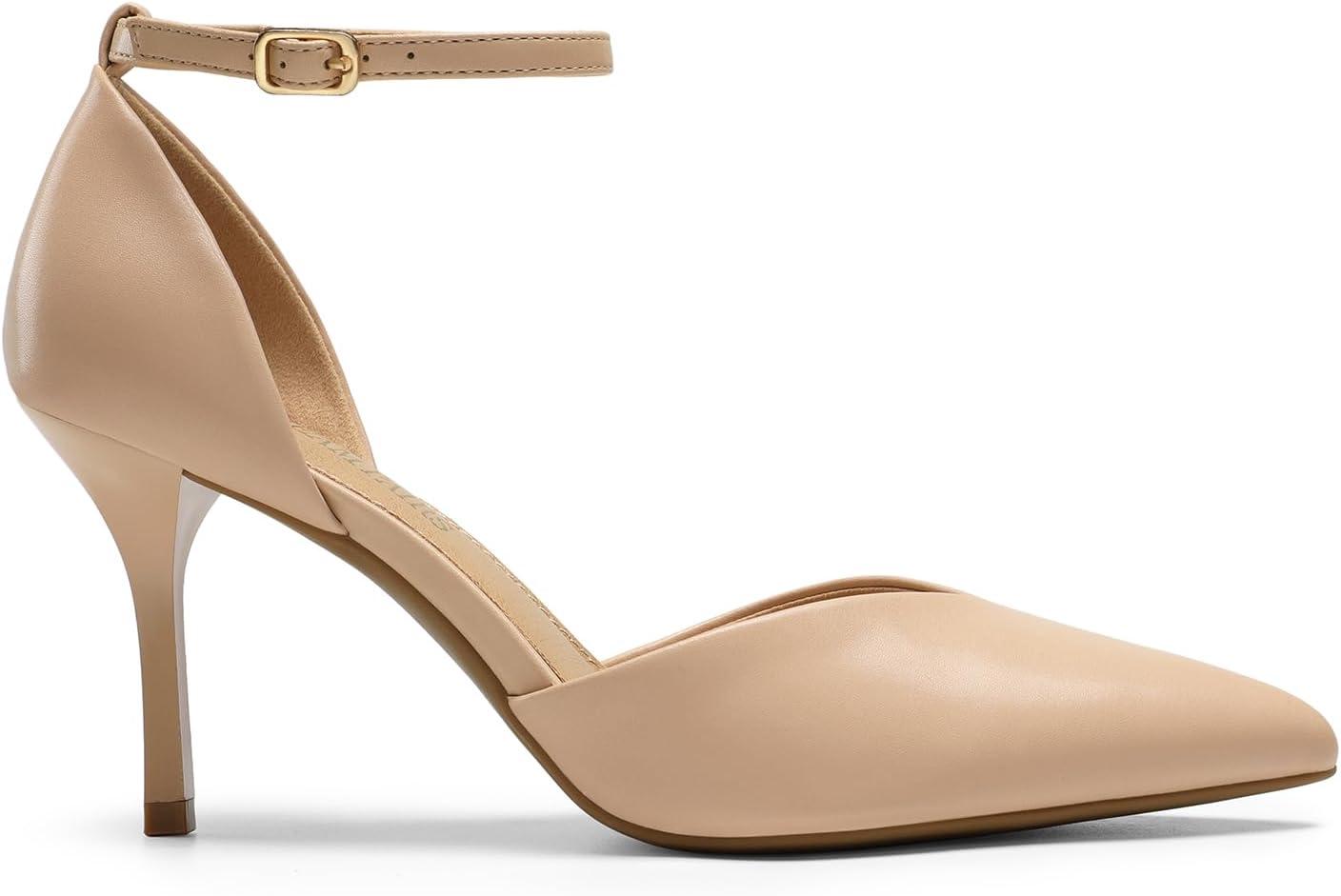 imageDREAM PAIRS Womens High Heels Strappy Closed Toe Stiletto Ankle Strap Pointed Toe DOrsay Heel Dress Wedding Party Pumps ShoesNudepu