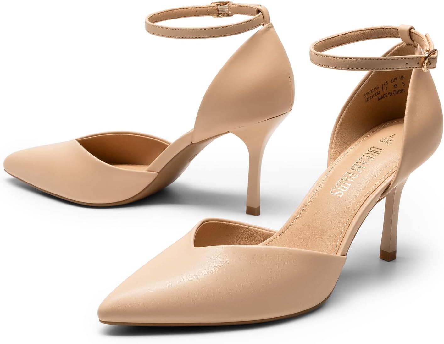 imageDREAM PAIRS Womens High Heels Strappy Closed Toe Stiletto Ankle Strap Pointed Toe DOrsay Heel Dress Wedding Party Pumps ShoesNudepu