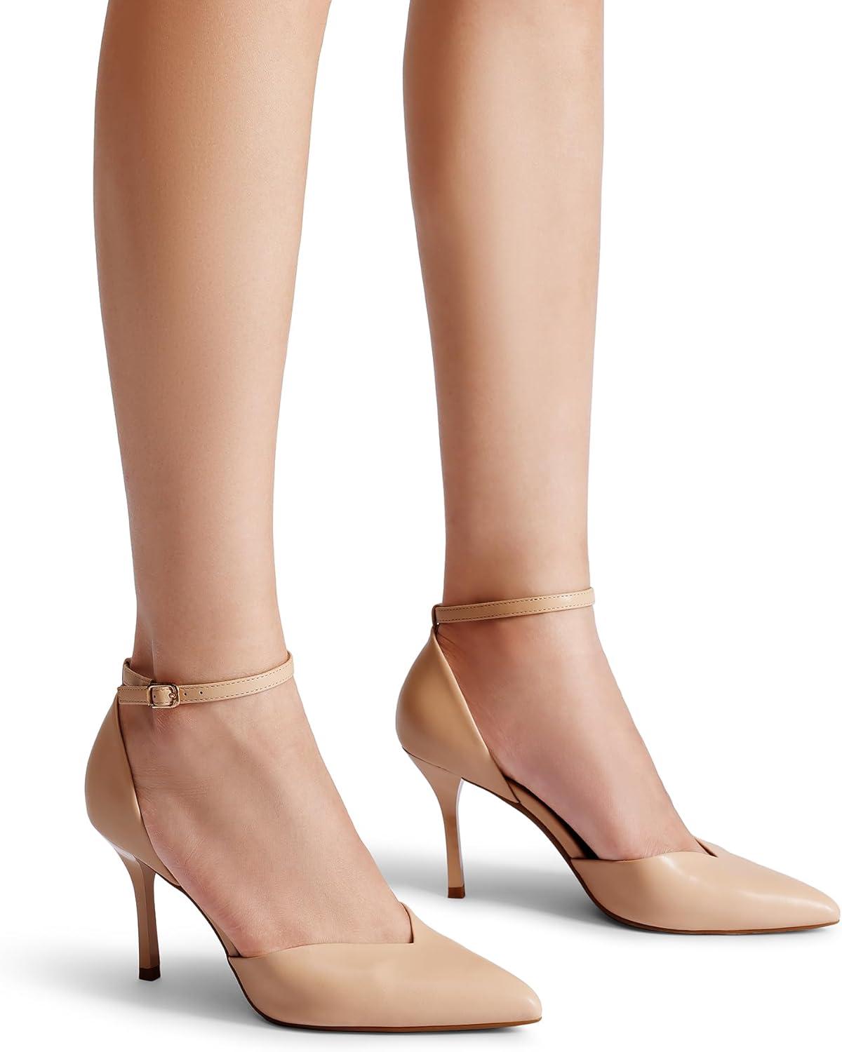 imageDREAM PAIRS Womens High Heels Strappy Closed Toe Stiletto Ankle Strap Pointed Toe DOrsay Heel Dress Wedding Party Pumps ShoesNudepu