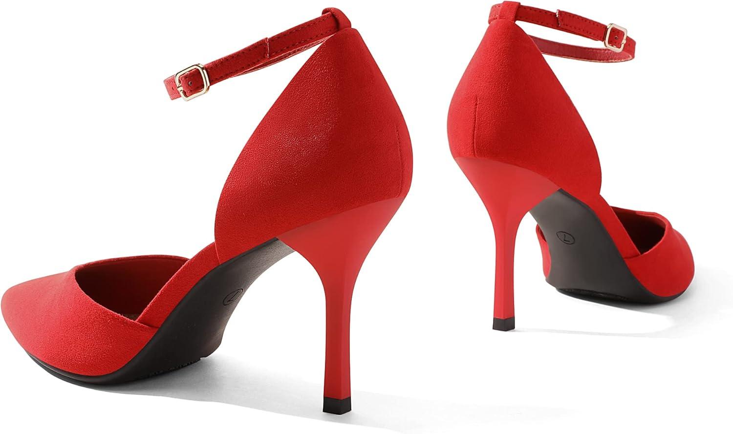 imageDREAM PAIRS Womens High Heels Strappy Closed Toe Stiletto Ankle Strap Pointed Toe DOrsay Heel Dress Wedding Party Pumps ShoesRed