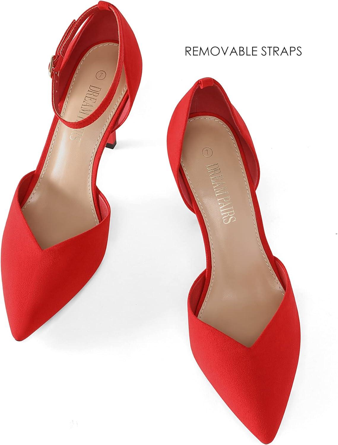 imageDREAM PAIRS Womens High Heels Strappy Closed Toe Stiletto Ankle Strap Pointed Toe DOrsay Heel Dress Wedding Party Pumps ShoesRed