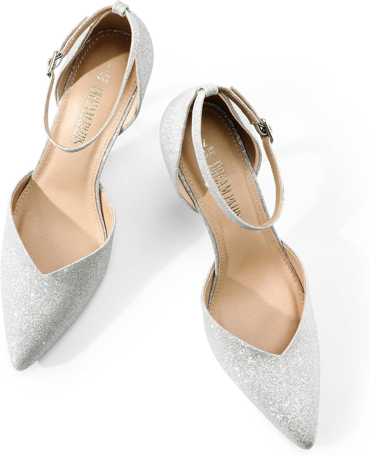 imageDREAM PAIRS Womens High Heels Strappy Closed Toe Stiletto Ankle Strap Pointed Toe DOrsay Heel Dress Wedding Party Pumps ShoesSilverglitter