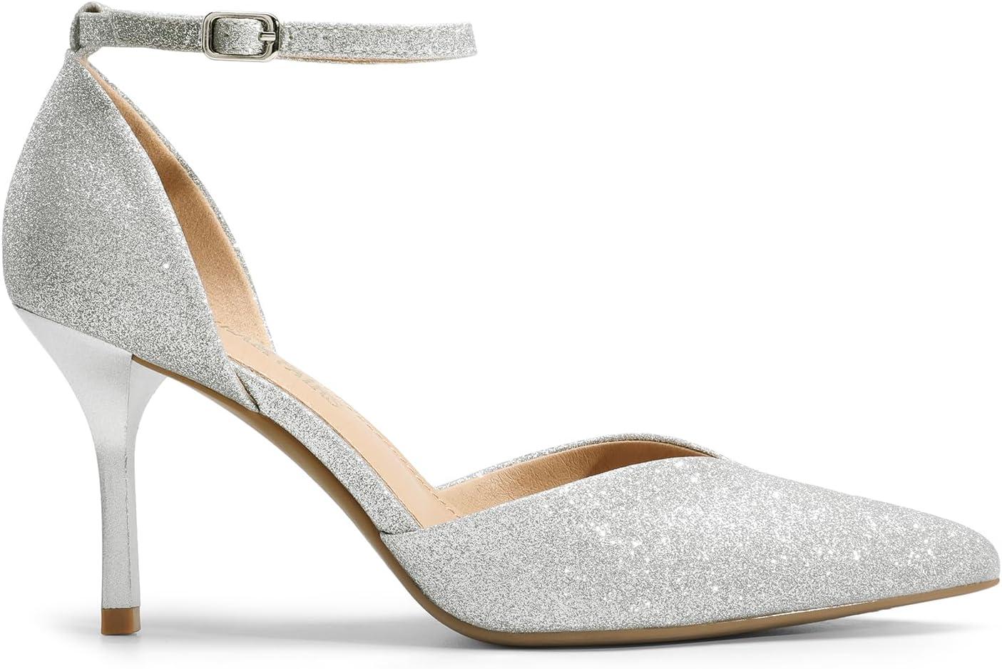 imageDREAM PAIRS Womens High Heels Strappy Closed Toe Stiletto Ankle Strap Pointed Toe DOrsay Heel Dress Wedding Party Pumps ShoesSilverglitter