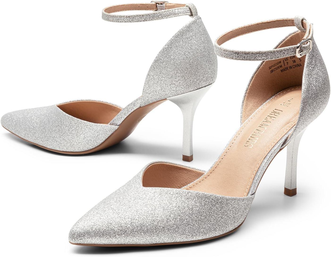 imageDREAM PAIRS Womens High Heels Strappy Closed Toe Stiletto Ankle Strap Pointed Toe DOrsay Heel Dress Wedding Party Pumps ShoesSilverglitter