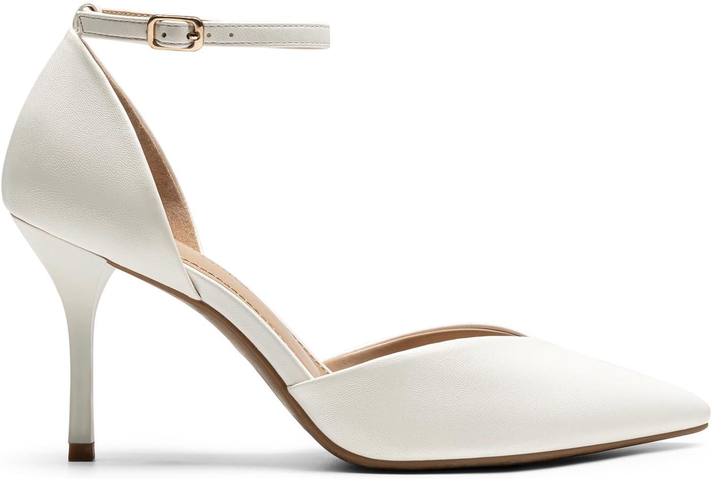 imageDREAM PAIRS Womens High Heels Strappy Closed Toe Stiletto Ankle Strap Pointed Toe DOrsay Heel Dress Wedding Party Pumps ShoesWhitePu