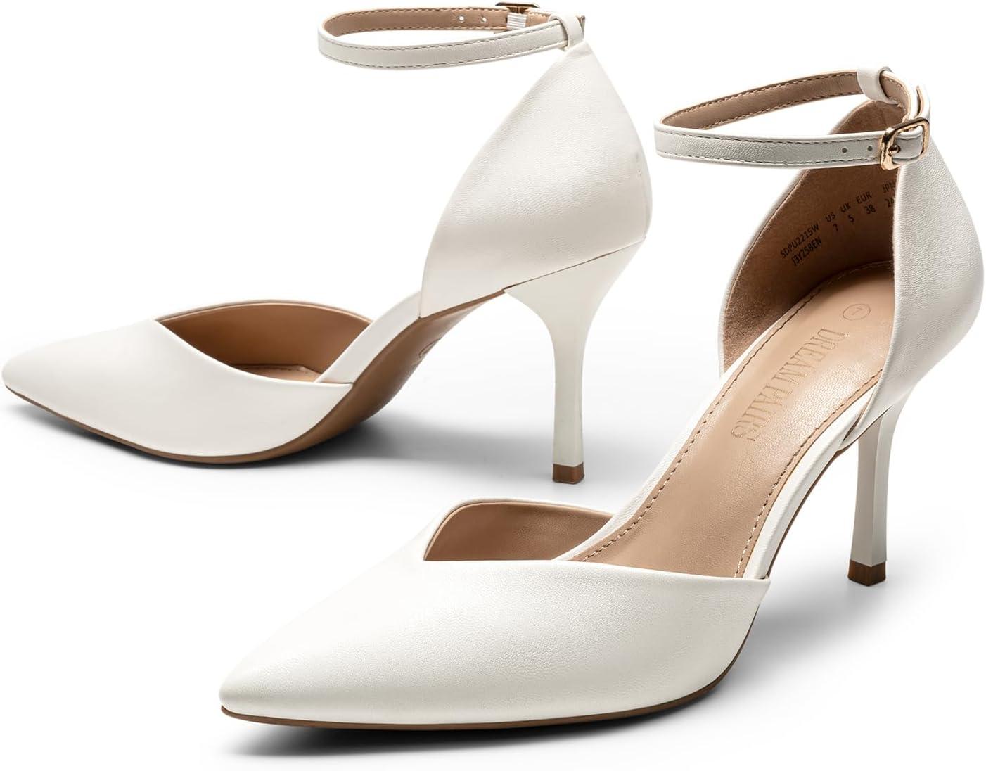 imageDREAM PAIRS Womens High Heels Strappy Closed Toe Stiletto Ankle Strap Pointed Toe DOrsay Heel Dress Wedding Party Pumps ShoesWhitePu