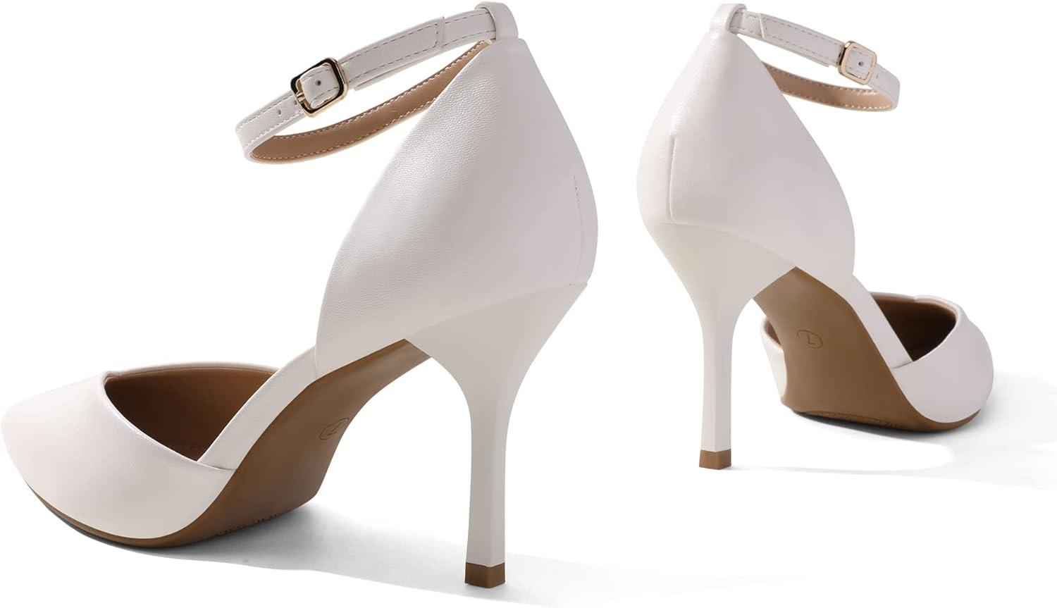 imageDREAM PAIRS Womens High Heels Strappy Closed Toe Stiletto Ankle Strap Pointed Toe DOrsay Heel Dress Wedding Party Pumps ShoesWhitePu