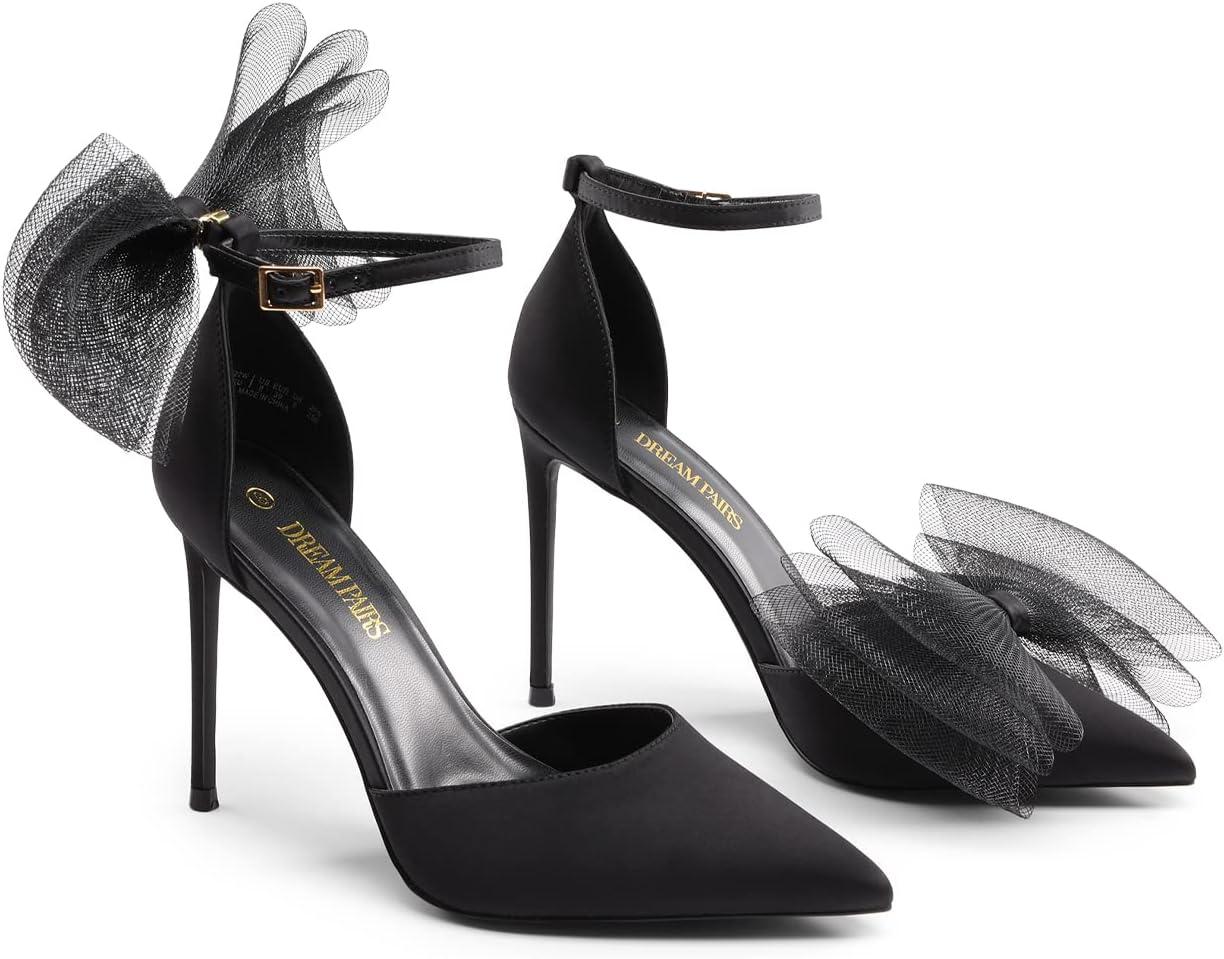 imageDREAM PAIRS Womens High Heels Strappy Closed Toe Stiletto Pointed Toe Mesh Bows Ankle Strap DOrsay Sexy Dress Wedding Party Pumps ShoesBlack