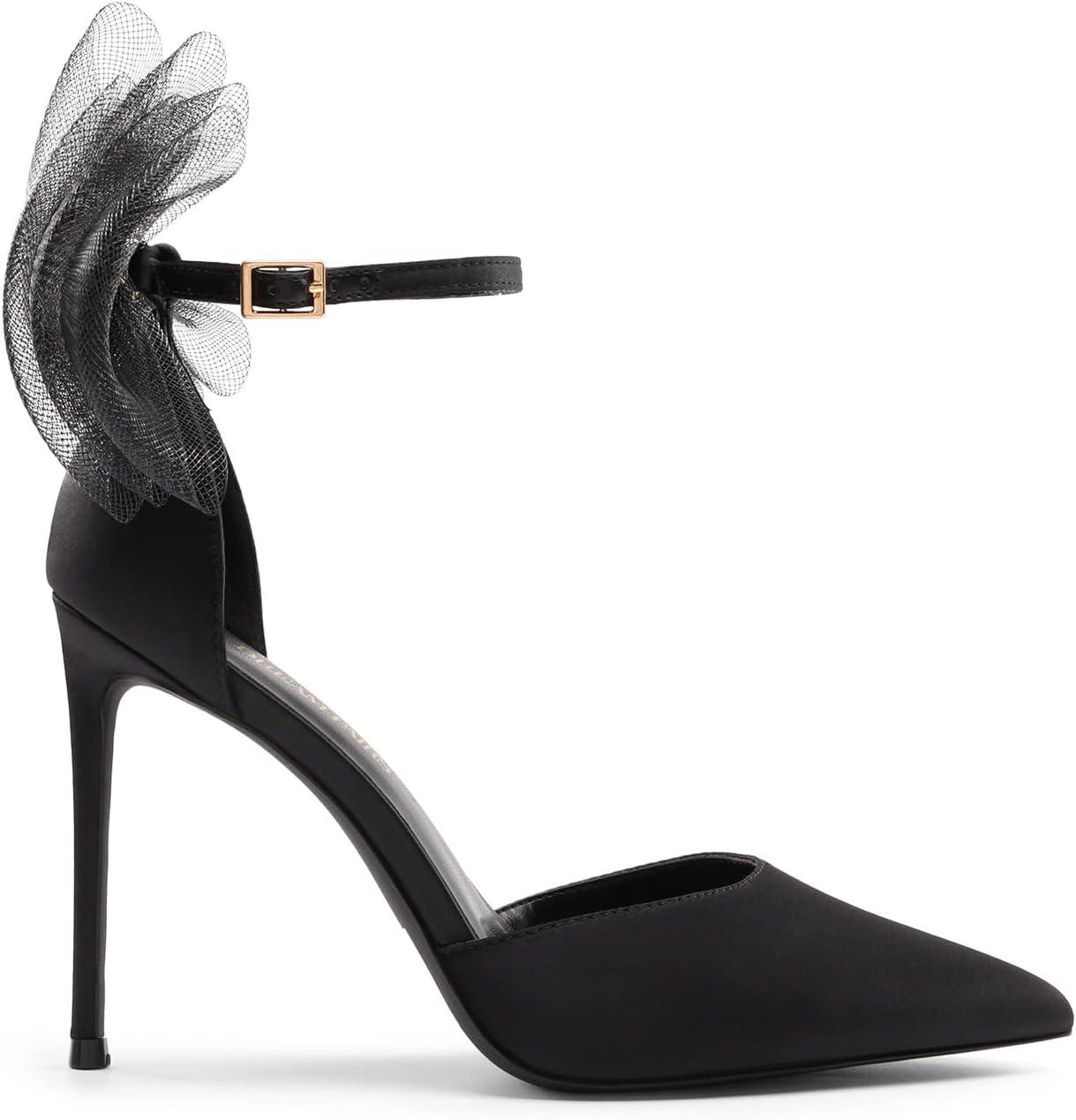 imageDREAM PAIRS Womens High Heels Strappy Closed Toe Stiletto Pointed Toe Mesh Bows Ankle Strap DOrsay Sexy Dress Wedding Party Pumps ShoesBlack