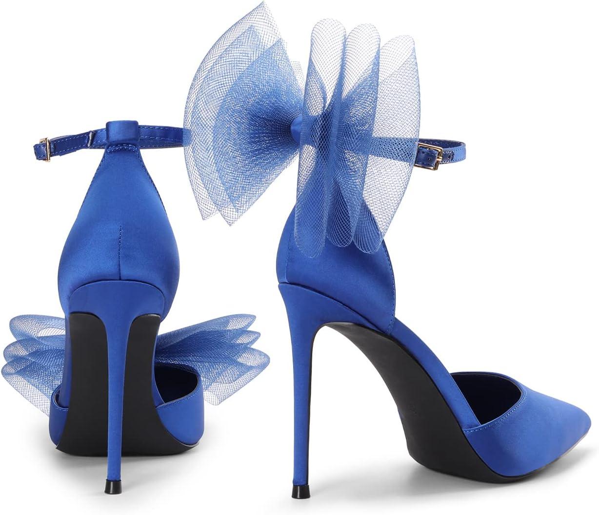 imageDREAM PAIRS Womens High Heels Strappy Closed Toe Stiletto Pointed Toe Mesh Bows Ankle Strap DOrsay Sexy Dress Wedding Party Pumps ShoesBlue