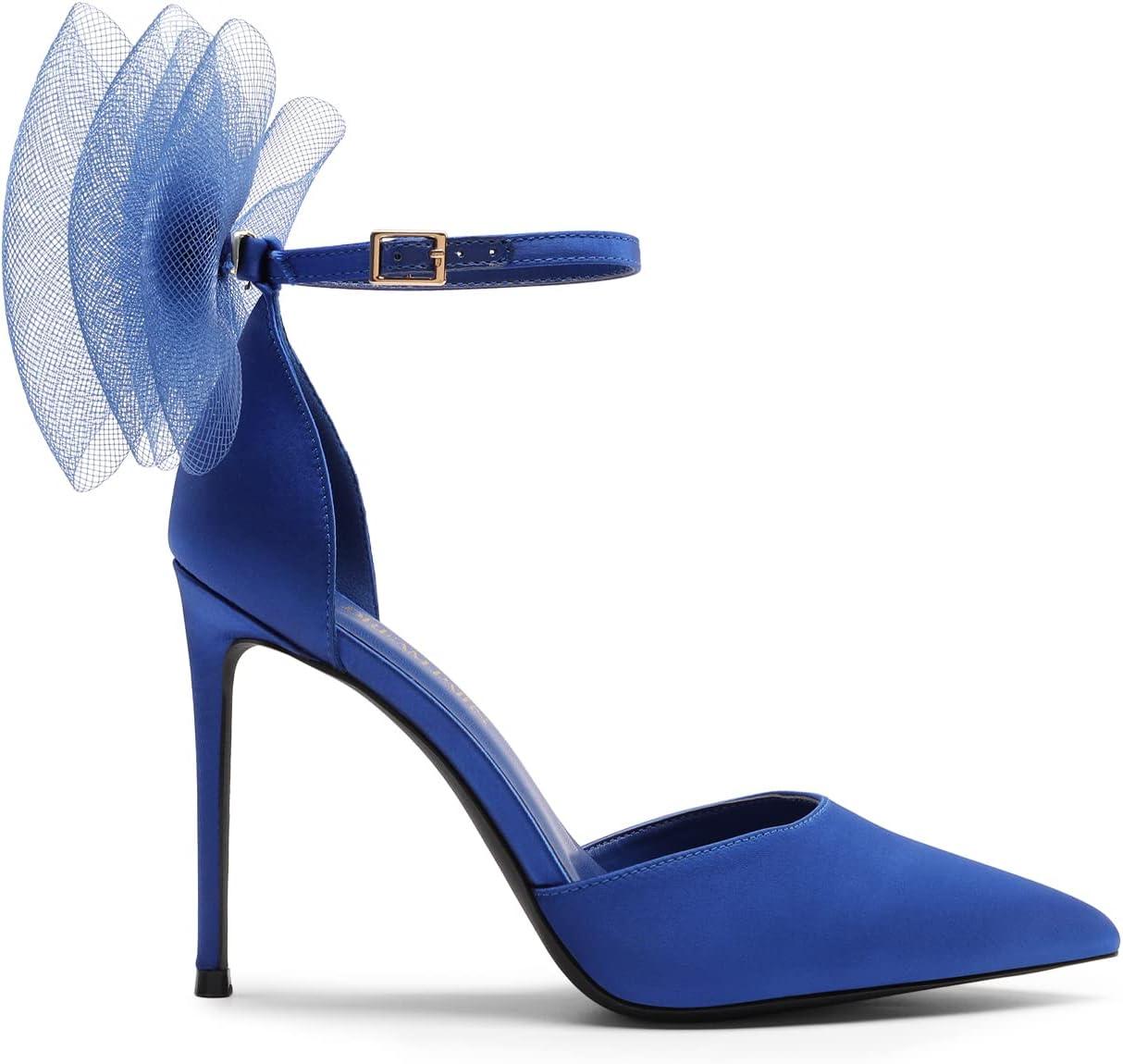 imageDREAM PAIRS Womens High Heels Strappy Closed Toe Stiletto Pointed Toe Mesh Bows Ankle Strap DOrsay Sexy Dress Wedding Party Pumps ShoesBlue