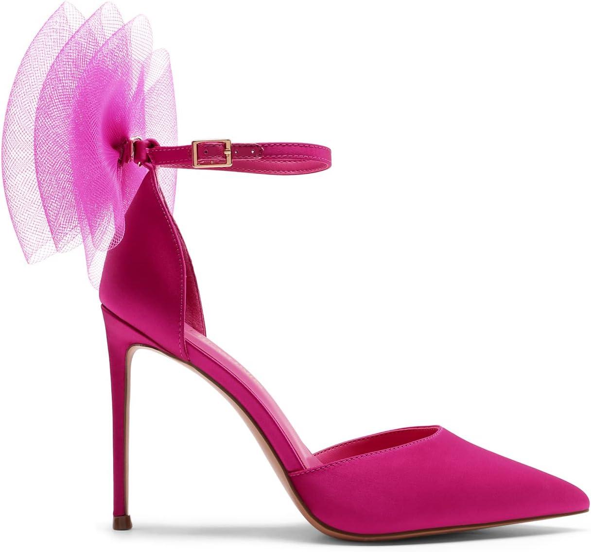 imageDREAM PAIRS Womens High Heels Strappy Closed Toe Stiletto Pointed Toe Mesh Bows Ankle Strap DOrsay Sexy Dress Wedding Party Pumps ShoesHot Pink