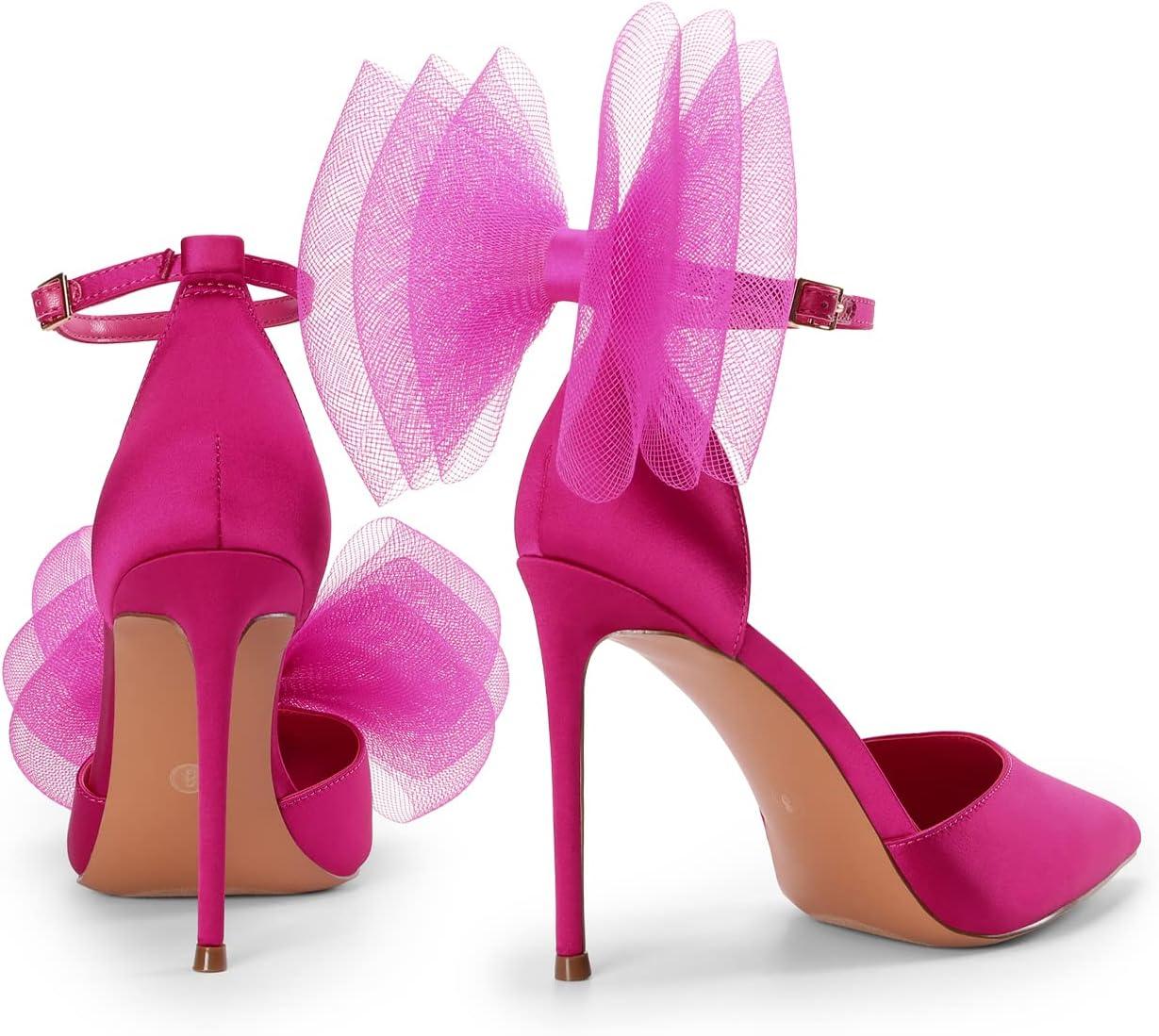 imageDREAM PAIRS Womens High Heels Strappy Closed Toe Stiletto Pointed Toe Mesh Bows Ankle Strap DOrsay Sexy Dress Wedding Party Pumps ShoesHot Pink