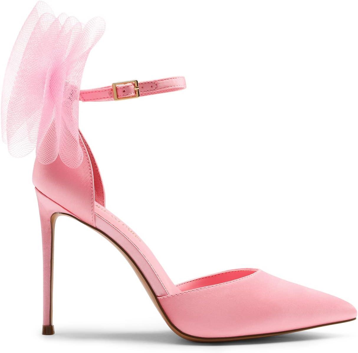 imageDREAM PAIRS Womens High Heels Strappy Closed Toe Stiletto Pointed Toe Mesh Bows Ankle Strap DOrsay Sexy Dress Wedding Party Pumps ShoesPink