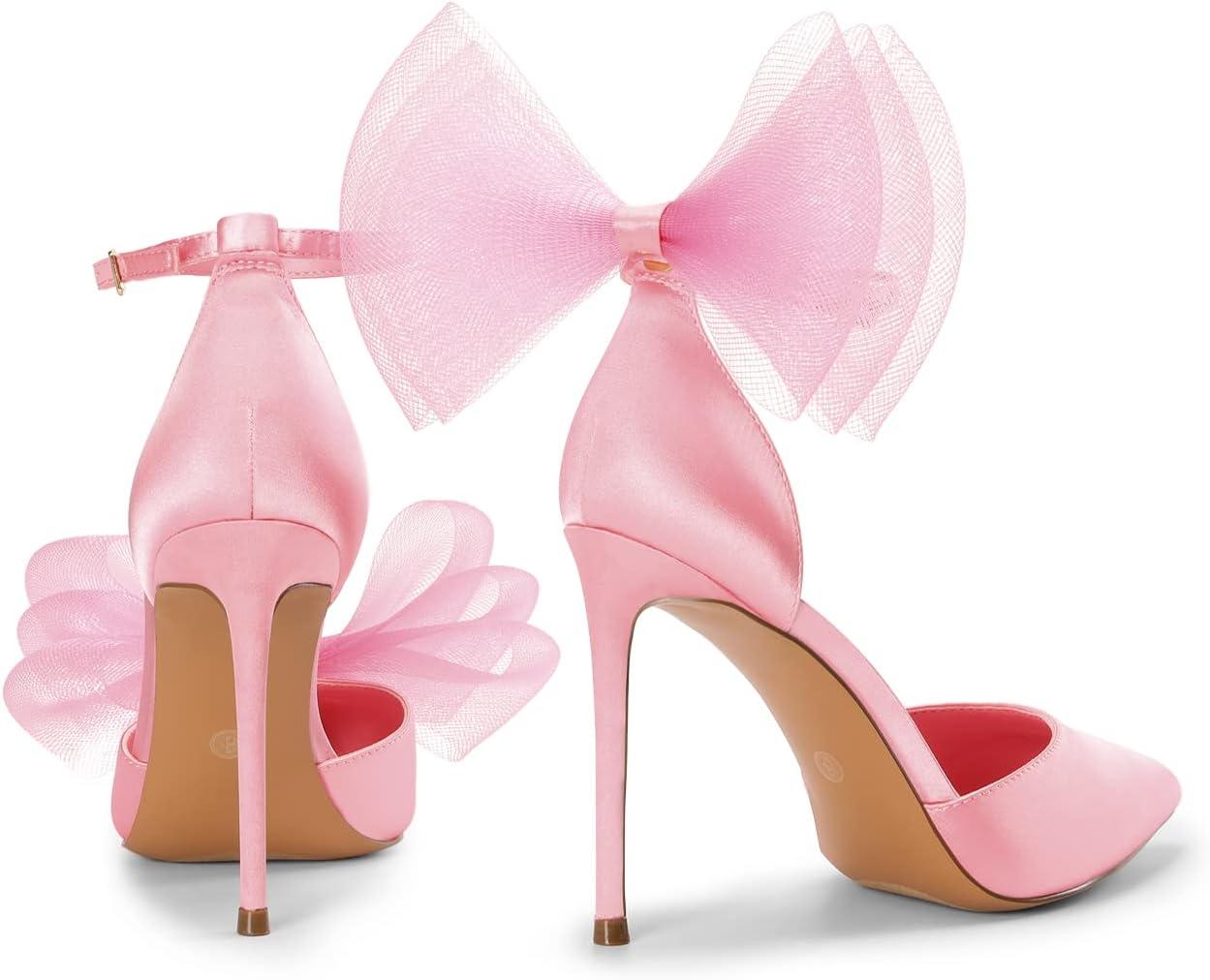 imageDREAM PAIRS Womens High Heels Strappy Closed Toe Stiletto Pointed Toe Mesh Bows Ankle Strap DOrsay Sexy Dress Wedding Party Pumps ShoesPink